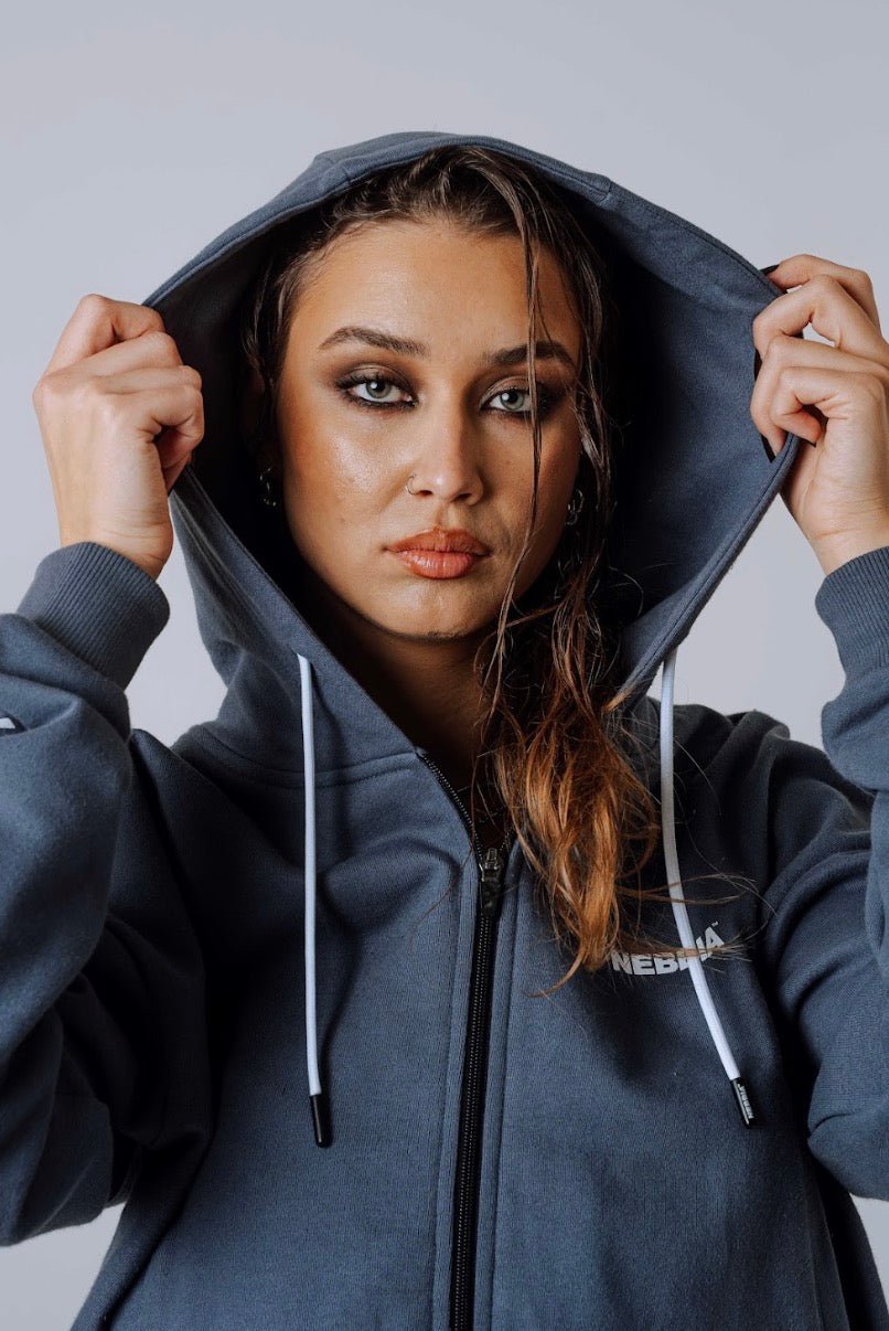 Nebbia Power 895 Relaxed Zip - Up Hoodie - Black/Grey | Gym Warm - Up - AlisiiaKholli