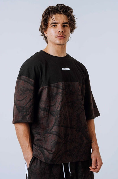 Nebbia Power 898 Oversized Camo Tee - Black/Dark Brown | Gym Pump Cover - AlisiiaKholli