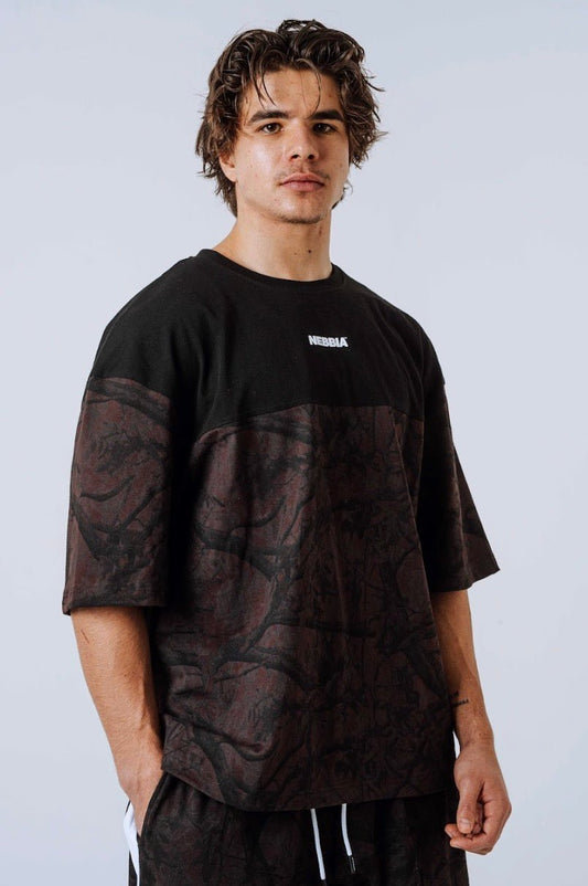 Nebbia Power 898 Oversized Camo Tee - Black/Dark Brown | Gym Pump Cover - AlisiiaKholli