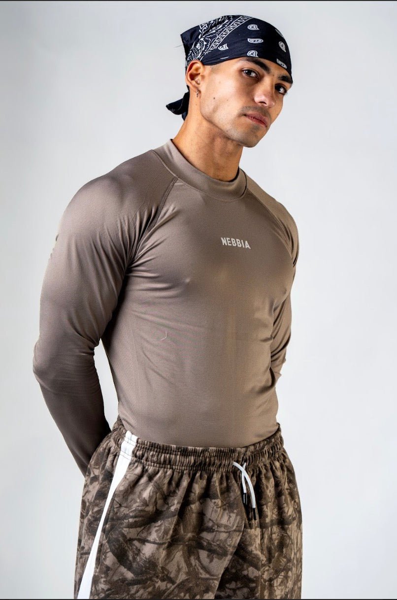 Nebbia Power 901 Seamless Long Sleeve Top - Light Brown | Men's Gym Fit - AlisiiaKholli