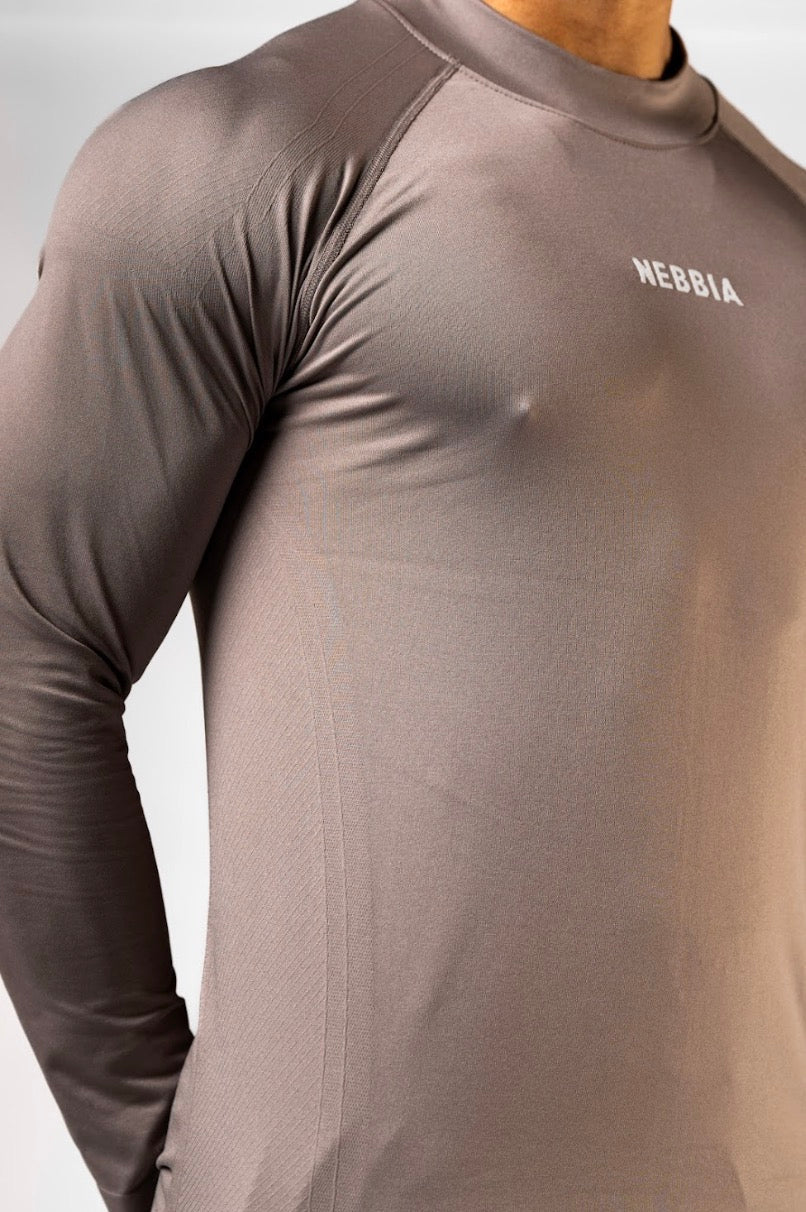 Nebbia Power 901 Seamless Long Sleeve Top - Light Brown | Men's Gym Fit - AlisiiaKholli