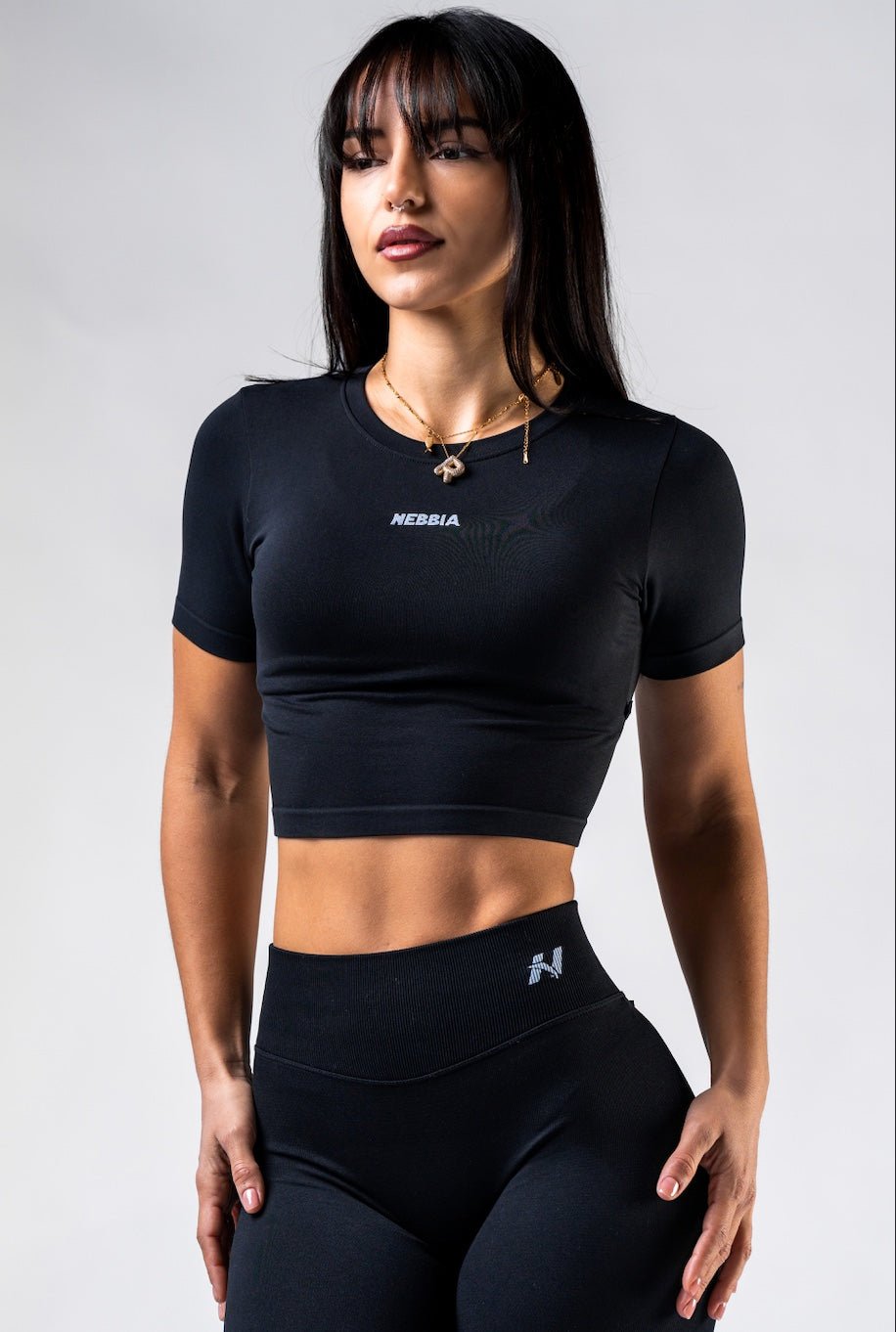 NEBBIA Seamless Short Sleeve Top POWER 891 – Black Crop Top - AlisiiaKholli