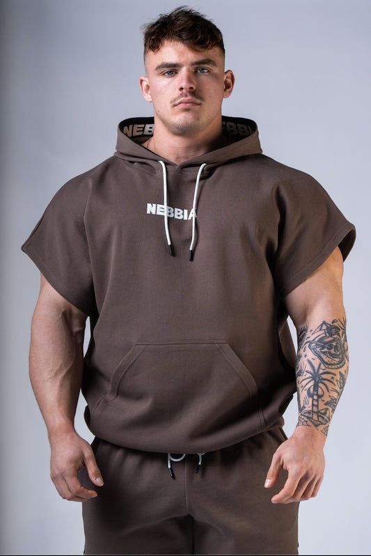 NEBBIA Training Rag Top HERO 297 – Brown Short Sleeve Hoodie - AlisiiaKholli