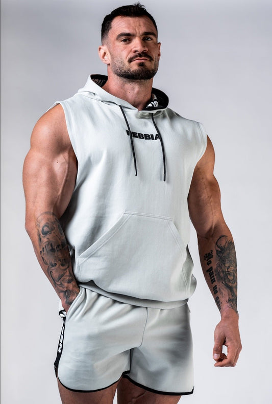 NEBBIA Training Tank HERO 299 – Light Grey Sleeveless Gym Hoodie - AlisiiaKholli