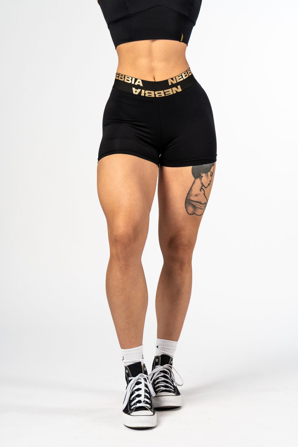 NEBBIA Women’s Compression High Waist Shorts INTENSE Leg Day Black/Gold 832 - AlisiiaKholli