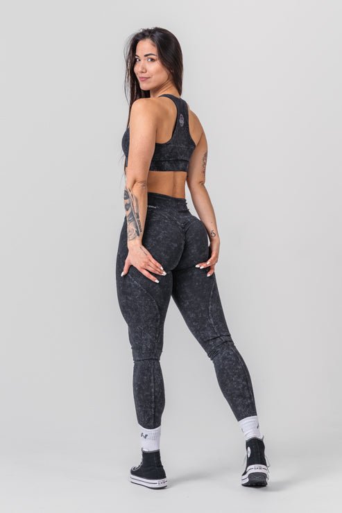 Washed High Waisted Leggings GYM WARRIOR 776 Black - AlisiiaKholli