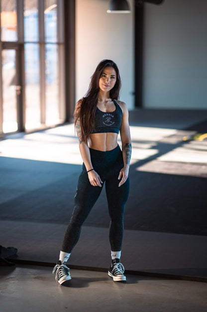Washed High Waisted Leggings GYM WARRIOR 776 Black - AlisiiaKholli