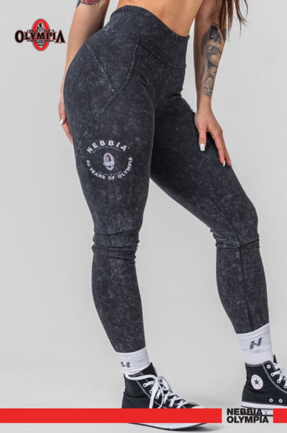 Washed High Waisted Leggings GYM WARRIOR 776 Black - AlisiiaKholli