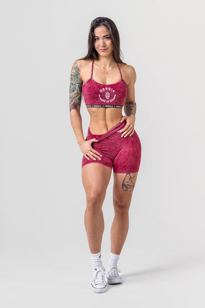 WASHED HIGH WAISTED LEGGINGS SHORTS HERITAGE 780 Red - AlisiiaKholli