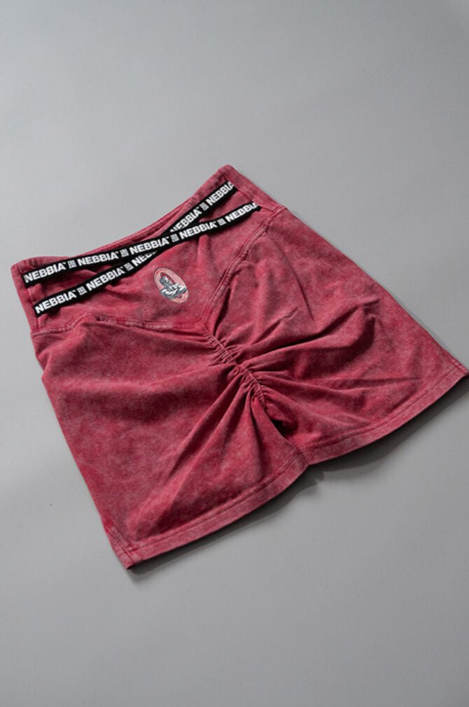 WASHED HIGH WAISTED LEGGINGS SHORTS HERITAGE 780 Red - AlisiiaKholli
