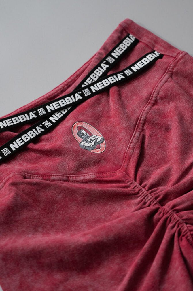 WASHED HIGH WAISTED LEGGINGS SHORTS HERITAGE 780 Red - AlisiiaKholli