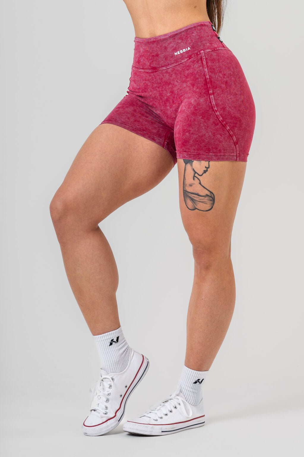 WASHED HIGH WAISTED LEGGINGS SHORTS HERITAGE 780 Red - AlisiiaKholli