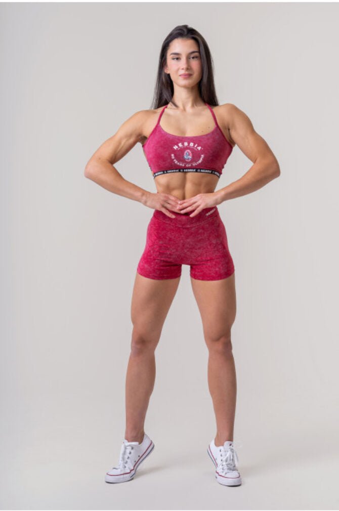 WASHED HIGH WAISTED LEGGINGS SHORTS HERITAGE 780 Red - AlisiiaKholli