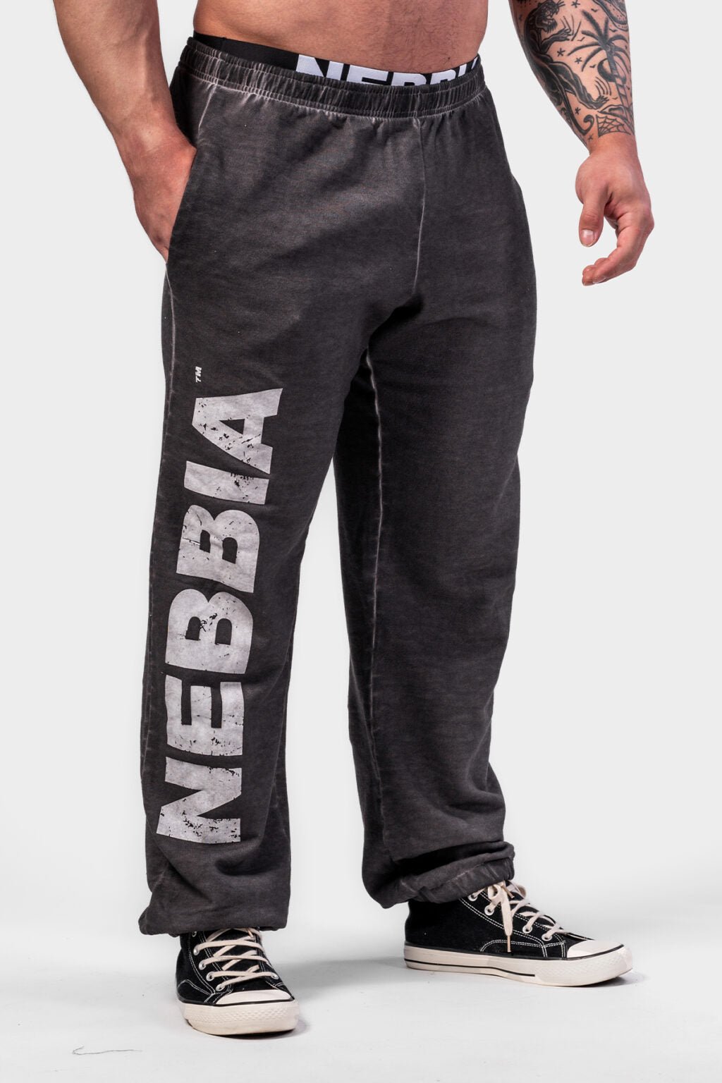Washed - off Gym Sweatpants Baggy Style GYM BRO Black 373 - AlisiiaKholli